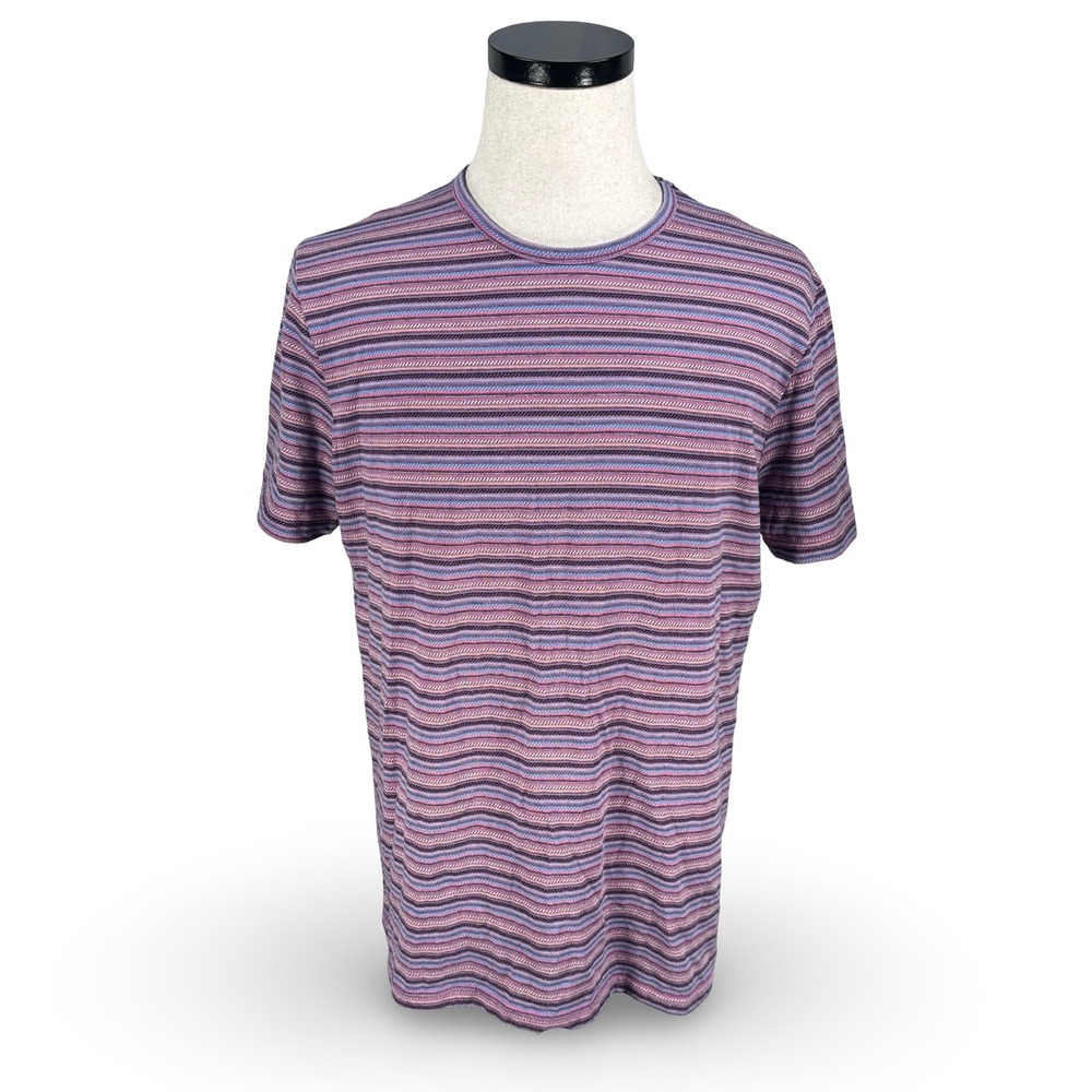 Marine Layer Jacquard Re-Spun Mens Large Striped Short Sleeve T-Shirt Blue Pink